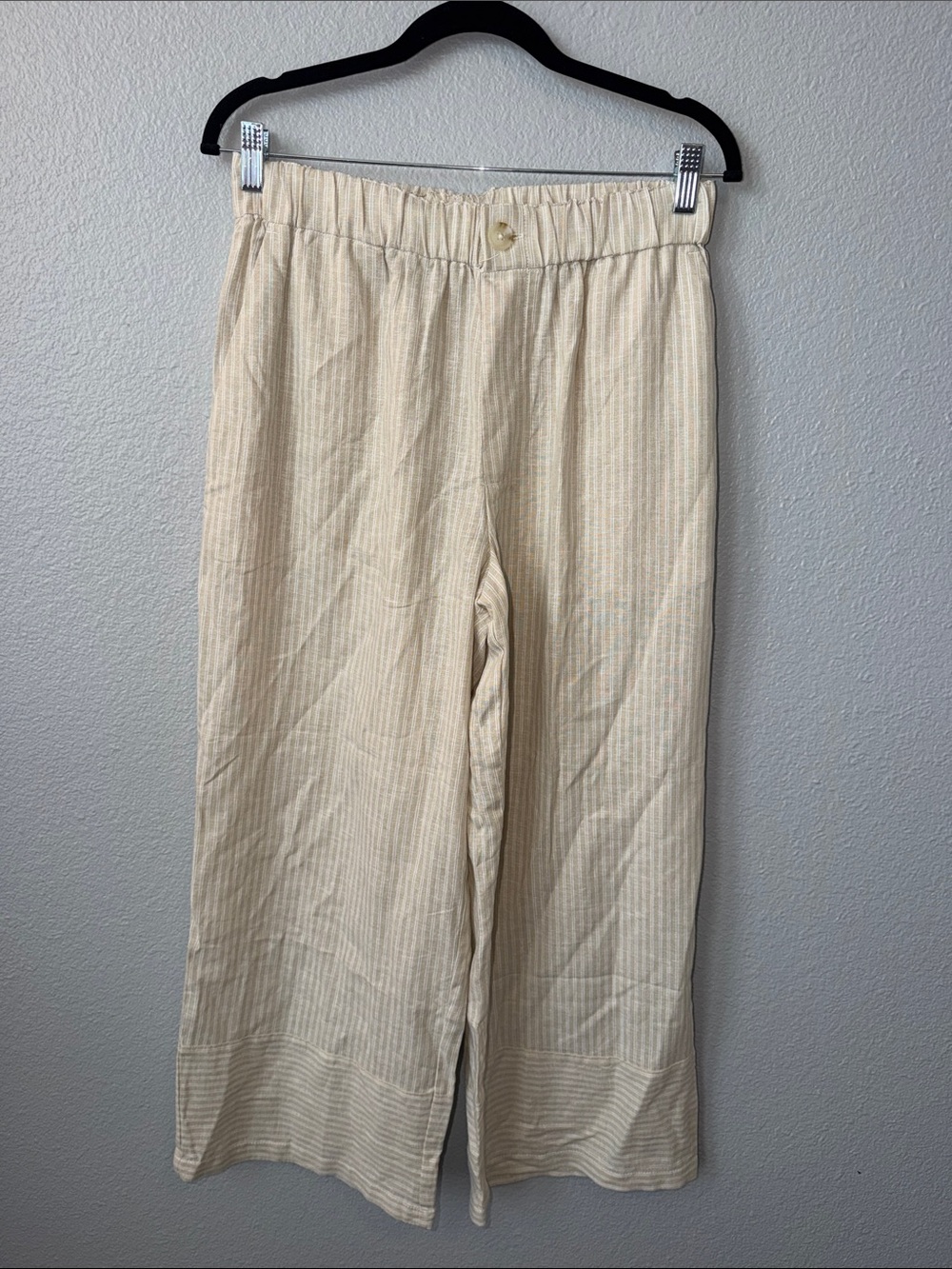 Casa Cabana Linen Blend Casual Wide-Leg in Cream and White Strip